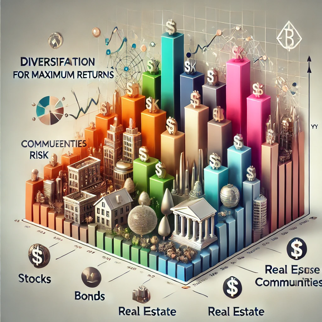 Graph showing a diversified investment portfolio with different asset classes for maximum returns.